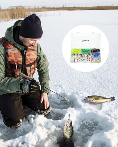 مجموعة أدوات صيد الأسماك على الجليد من Gonex مجموعة طُعم صيد الأسماك على الجليد لصيد السمك من أجل جثم بانفيش كرابي الرقص 62 قطعة/106 قطعة in Kuwait