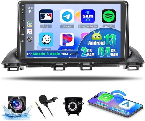 2+64GB Upgraded Car Stereo for Mazda 3 Axela 2014-2019 Wireless Carplay Android Auto, 9 Inch Android 13 Touch Screen Car Radio with Mouse GPS WiFi BT SWC FM RDS Radio EQ Mirror Link+Backup Camera in Saudi Arabia