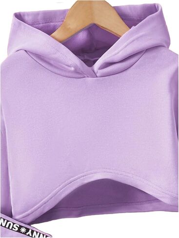 MakeMeChic Girl's 3 Piece Outfits Letter Print Hooded Crop Top and Pocket Jogger Pants Set with Tank in Saudi Arabia