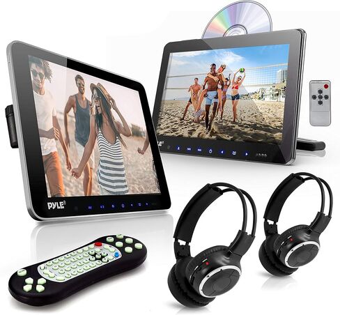 Pyle Universal Car Headrest Mount Monitor - 10.5 Inch Vehicle Multimedia DVD Player - Dual Audio Video Entertainment w/ HDMI, Wide TV LCD Screen, Wireless Headphones & Mounting Bracket - PLHRDVD101KT in Saudi Arabia
