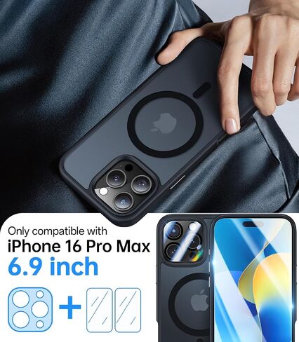 Meifigno Case for iPhone 16 Pro Max 6.9", [with 2X Privacy Screen Protectors & 1X Lens Protector] [Compatible with MagSafe] [15FT Military Drop Protection] Shockproof Case for iPhone 16 ProMax, Black in Saudi Arabia