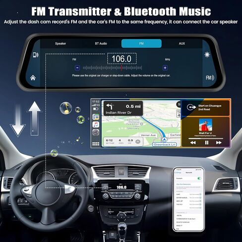 كاميرا قياس 12 بوصة 4K بمرآة رؤية أمامية مع Carplay&Android Auto، مرآة DVR ذكية عالية الدقة تعمل باللمس بالكامل مع Airplay، وصلة مرآة، FM، تسجيل حلقة، مستشعر G، فيديو WiFi، رؤية ليلية، شاشة وقوف السيارات + بطاقة 64 جيجابايت in Saudi Arabia