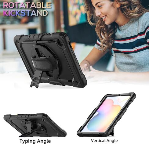 BLOSOMEET Case for Samsung Galaxy Tab S6 Lite 10.4" 2024/2022/2020 with Screen Protector S Pen Holder,Heavy Duty Case for S6 Lite Tablet P620/P625/P610/P613 with Stand Hand Shoulder Strap,Black in Kuwait
