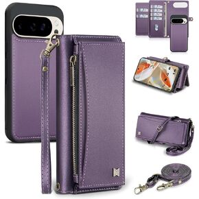 for Google Pixel 9/ Pixel 9 Pro Wallet Case with Card Holder/Crossbody Wallet/Strap,[RFID Blocking][Magnetic] PU Leather Shockproof Protective Cover Google Pixel 9/ Pixel 9 Pro Case,Purple