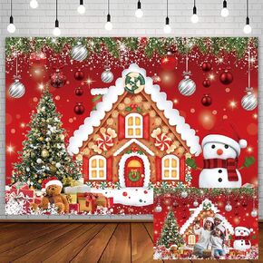 7x5ft Christmas Gingerbread House Backdrop for Photography Winter Merry Xmas Tree Snowman Santa Party Decorations Supplies Baby Shower Birthday Banner Photography Background Photo Booth Props