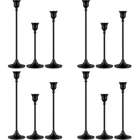 Metal Candle Holders for Candlesticks Taper Candlestick Holders Set Vintage Decorative Centerpiece Candelabra Tall Candle Stands for Halloween Thanksgiving Christmas (Matt Black, 2 Sets (6 pcs))