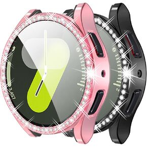 2Pack Bling Cases Compatible with Samsung Galaxy Watch 6 40mm 44mm Case, HD Screen Protector Bling Face Cover Soft TPU Protective Screen Saver for Samsung Watch 6 Accessories (Black+CoastBlue, 40mm)