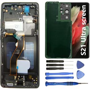 Screen Replacement for Samsung Galaxy S21 Ultra with Frame and Back Cover Display Touch Digitizer Assembly (Black)