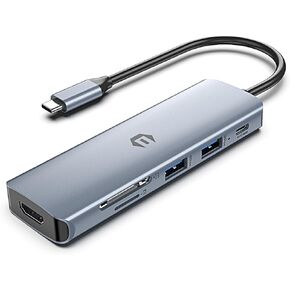 USB C Hub, oditton 6 in 1 Multi-Port Dock, 4K HDMI, 100W Power Delivery, 3 x USB 3.0, SD/TF Card Reader for Notebooks and Smart Devices, Works with USB C Laptops Dell/HP/Surface