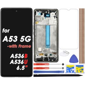 LCD Screen Replacement Touch Digitizer Display Assembly with Frame for Samsung Galaxy A53 5G A536 SM-A536B A536U 6.5" (Not OLED, No Fingerprint)