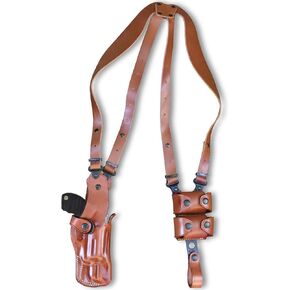 Premium Leather Vertical Shoulder Holster System with Double Speed Loader, Fits S&W Model 686 Plus 357 Magnum 7-Shot 3" Barrel, Right Hand Draw, Brown Color #1465#