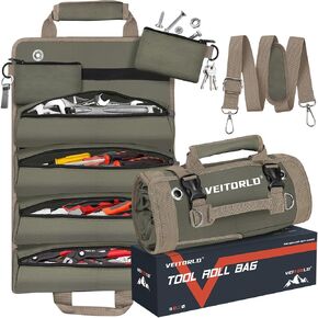 Tool Roll Up Bag, Gifts for Men Dad Husband Him Chirstmas, Mens Stocking Stuffers, Portable Tools Box Storage for Men, Heavy Duty Tool Organizer W/Detachable Pouches for Electrician Mechanic Carpenter