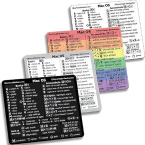 SYNERLOGIC (4 عبوات أسود/أبيض/شفاف/قوس قزح) ملصق اختصار لوحة المفاتيح المرجعية لنظام التشغيل Mac OS - فينيل - مقاس 3.25 بوصة × 2.7 بوصة لجهاز Intel MacBook Pro Air iMac Mini