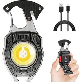 COB Keychain Work Light, Keychain Flashlight 7 Light Modes, Rechargeable COB Light Keychain, Multifunctional Carabiner Flashlight Tool, Pocket Flashlights for Emergencies
