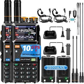 BAOFENG 5RM Ham Radio Handheld: 10W Ham Radios Long Range 5RM PRO with GPS, 2500mAh Battery Rechargeable Multi-Band BAOFENG Radio with Programming Cable,Type-C Port, 2 Pack