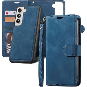 QLTYPRI Case for Samsung Galaxy S24 Plus, 2 in 1 Detachable Wallet Case PU Leather with [Card Slots] [Kickstand][Wrist Strap][Magnetic Closure] Shockproof Flip Cover for Samsung S24 Plus - Blue