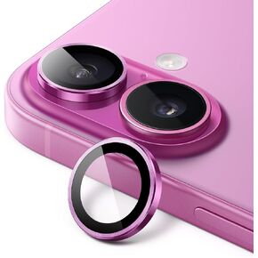 JETech Camera Lens Protector for iPhone 16 6.1-Inch and iPhone 16 Plus 6.7-Inch, 9H Tempered Glass Metal Individual Ring Cover, HD Clear, 1 Set (Black)