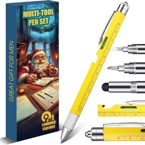 Lasnten Stocking Stuffers for Adults Men 9 in 1 Multi Tool Pen Set Christmas Gifts for Men Funny White Elephant Christmas Gift Box for Him Men Dad Husband Grandpa Boyfriend(Yellow)
