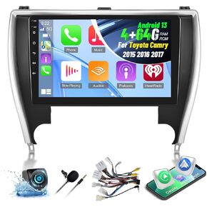 [4+64G] Android Car Radio for Toyota Camry 2015 2016 2017 - Wireless Carplay and Android Auto - 10.1 Inch 1280 * 720 HD Touchscreen Car Stereo - 32 EQ/WiFi/GPS/SWC + AHD Backup Camera