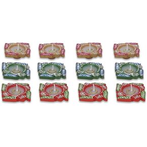 12 Pc Multicolor Handmade Clay KATORI/Bowl Wax Filled Diya | Terracotta Earthen Diwali Pooja Lamps | Perfect for Thanksgiving Decor & Indian Gift Items | Natural Mitti Dia