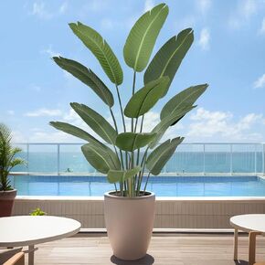 Artificial Bird of Paradise Plant 7Ft Tall Fake Silk Banana Leaf Plant, Faux Tree with Black Plastic Pot,Fake Greenery Potted Artificial Tree for Home Living Room Office Indoor Outdoor Decor