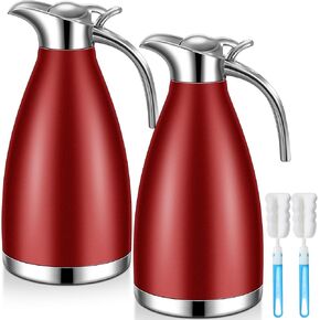Uiifan 2 Pcs 68 oz Thermal Coffee Carafe Insulated Stainless Steel Coffee Carafe for Hot Liquids Vacuum Thermal Pot Creamer Carafe Dispenser with Brushes Keeping Hot Tea Milk Water(Silver)