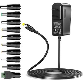36W DC 12V Power Cord 5Ft 12 Volt 3A 2.5A 2A 1.5A 1A 500mA Power Supply Charger for Router Arcade 1Up Switching DVD Player BT Speakers LED Strip Light Keyboard and More 12Vdc Power Adapter