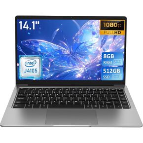 كمبيوتر محمول خفيف الوزن، شاشة 14 بوصة FHD IPS، معالج Intel Celeron J4105 4C4T 1.5-2.5 جيجا هرتز، 512 جيجا بايت M.2 SATA SSD، 8 جيجا بايت DDR4 RAM، Mini HDMI، USB-A، فتحة Micro SD، كاميرا ويب، Win11 Pro