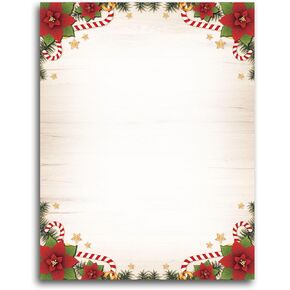 100 PCS Vintage Christmas Holly Letterhead Christmas Border Computer Paper Stationery Paper for Note Letters to Santa Holiday Printer Paper Invitations Office School 8.5 x 11 In