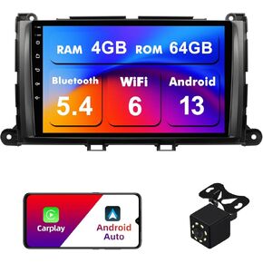 4+64G Android 13 Double Din Car Stereo for Toyota Sienna 2011-2014 with 9 Inch Touchscreen Radio Built-in Wireless Carplay/Android Auto/GPS/Bluetooth/FM/AUX-in/Steering Wheel Controls/Backup Camera