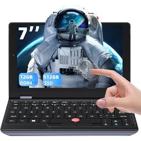 All Metal 7'' HD Touchscreen Ultra-Light Mini Laptop: Celeron J4105 12GB RAM,960GB SSD, Win 11 Pro/MS Office 2019, WiFi, USB3.0, Mini HDMI, Webcam, TF Card - for Business and Students (12G+960GB)