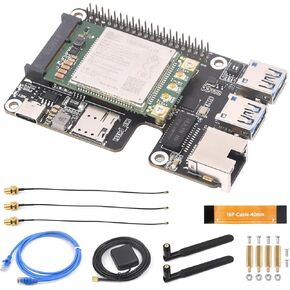 Waveshare PCIe to MiniPCIe/Gigabit Ethernet/USB 3.2 Gen1 HAT, Compatible with Raspberry Pi 5, Supports MiniPCIe Interface 4G Module, High-Speed Networking, Include SIM7600G-H 4G Module