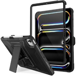 DTTO for iPad Pro 11-inch (M4) Case 2024 (Model Number: A2836/A2837/A3006), with Built-in Screen Protector and Kickstand, Protective Rugged Shockproof Cover for iPad Pro 11" 2024 5th Gen, Black