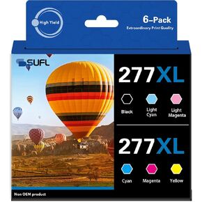High Yield 277XL Ink Cartridges Combo Pack (6-Pack, 1BK 1C 1M 1Y 1LC 1LM) - SFL Compatible Replacement for 277XL 277 T277 Ink Cartridge with XP-850 XP-860 XP-950 XP-960 XP-970 Printer