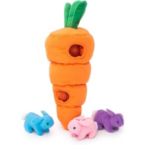 ZippyPaws - Holiday Burrow, Interactive Squeaky Hide and Seek Plush Dog Toy - Easter Carrot