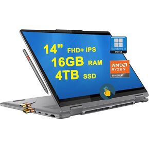 Lenovo Yoga 7 2-in-1 AI PC Laptop 14" FHD+ Touch AMD Zen 4 8-core Ryzen 7 8840HS (>i7-12700H) 16GB RAM 1TB SSD Backlit Fingerprint Long-Lasting Battery Rapid Charging Digital Pen Win11Pro + HDMI Cable