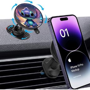 for MagSafe cartoon stitch car holder, 360 ° rotating magnetic car dashboard phone holder, car vent hands-free magnetic phone holder, Mag car accessories for smartphones and electronic devices（ZX04）