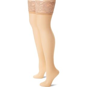 MUSIC LEGS Women's 2 Pack Backseam Sheer Thigh Hi with Lace Top