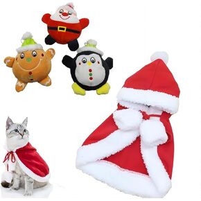 Christmas Cat and Dog Costume Pet Capes，4 Pack of Festive Santa Hat Cat Capes for Cats and Puppies，Soft Thick Red Velvet Costumes for Fun Christmas Pet Dress Up (Large)