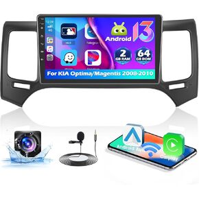 Car Stereo for Kia Optima Kia Magentis 2008-2010 with Apple Wireless Carplay Android Auto, 2+64G Android 13 9 inch Touch Screen Radio with GPS WiFi Bluetooth SWC FM RDS Radio EQ+AHD Backup Camera