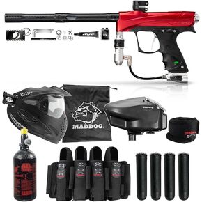 Maddog DYE Full Auto Electronic Paintball Gun Marker Elite Starter Package | Thermal Anti-Fog Paintball Mask, HPA Tank, Empire Halo Too Loader, Neck Protector, Pro Paintball Harness & Pods