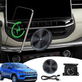 for Jeep Compass Phone Mount 15W Fast Wireless Charger for 2024 Jeep Compass Phone Holder 2024 Jeep Compass Accessories Custom Fit Compass 2022-present Compatible for All Cell Phones