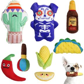 Nocciola Mexican Style Squeaky Dog Toys, Cute Soft Plush Stuffed Crinkle Chew Puppy Toys for Small Medium Breed, 8 Packs