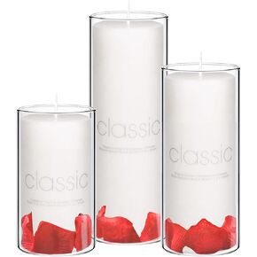 24 Pcs Pillar Candles and Glass - Wedding Candles for Tables，2.6'' X 4.7'', 6'', 8'' White Pillar Candles Bulk in Glass for Weddings, Parties, Dinners Decorative Candles with Glass