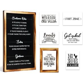 Funny Bathroom Signs Decor (Set of 4), Interchangeable Cute Bathroom Decor, Farmhouse White Black Bathroom Rules Sign Wall Art Decor for Half Bathroom, Guest Bathroom, Small Bathroom