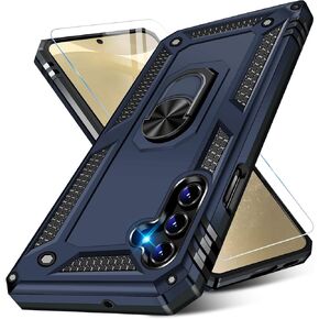 for Samsung Galaxy S24 Plus Case with Screen Protector, Military Grade Rugged Shockproof Heavy Duty S24 Plus 5G Protective Cover for Samsung S24 Plus Magnetic Ring Kickstand Phone Case (Blue)