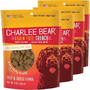 Charlee Bear Dog Treats Small Dogs Training Treats Crunchy Low Cal, Grain Free Canine Snacks, USA, Puppy Training Biscuits, PB & Banana, 4 Pack, 8oz Ea