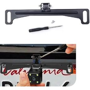 Pack-1 Car 0.87" Square Reversing Camera Metal Bracket, 7.68" x 1.34" Waterproof Anti-rust License Plate Bracket, Dash Cam Stable Shockproof Mounting Accessories, Universal for Cars (Black)