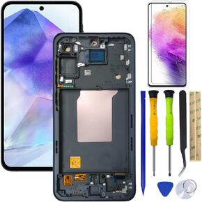 Galaxy A55 LCD Screen Replacement LCD Display Touch Digitizer Assembly for Samsung Galaxy A55 5G SM-A556U, SM-A556B, SM-A556B/DS LCD Display with Frame+Tools(No Fingerprint)