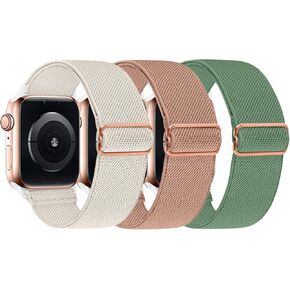 Adjustable Braided Solo Loop Bands Compatible with Apple Watch 38mm 40mm 41mm 42mm 44mm 45mm 49mm, Stretchy Nylon Sport Elastic Wristbands Women Men Straps for iWatch Series 8/7/6/5/4/3/2/1/SE/Ultra, 3 Packs